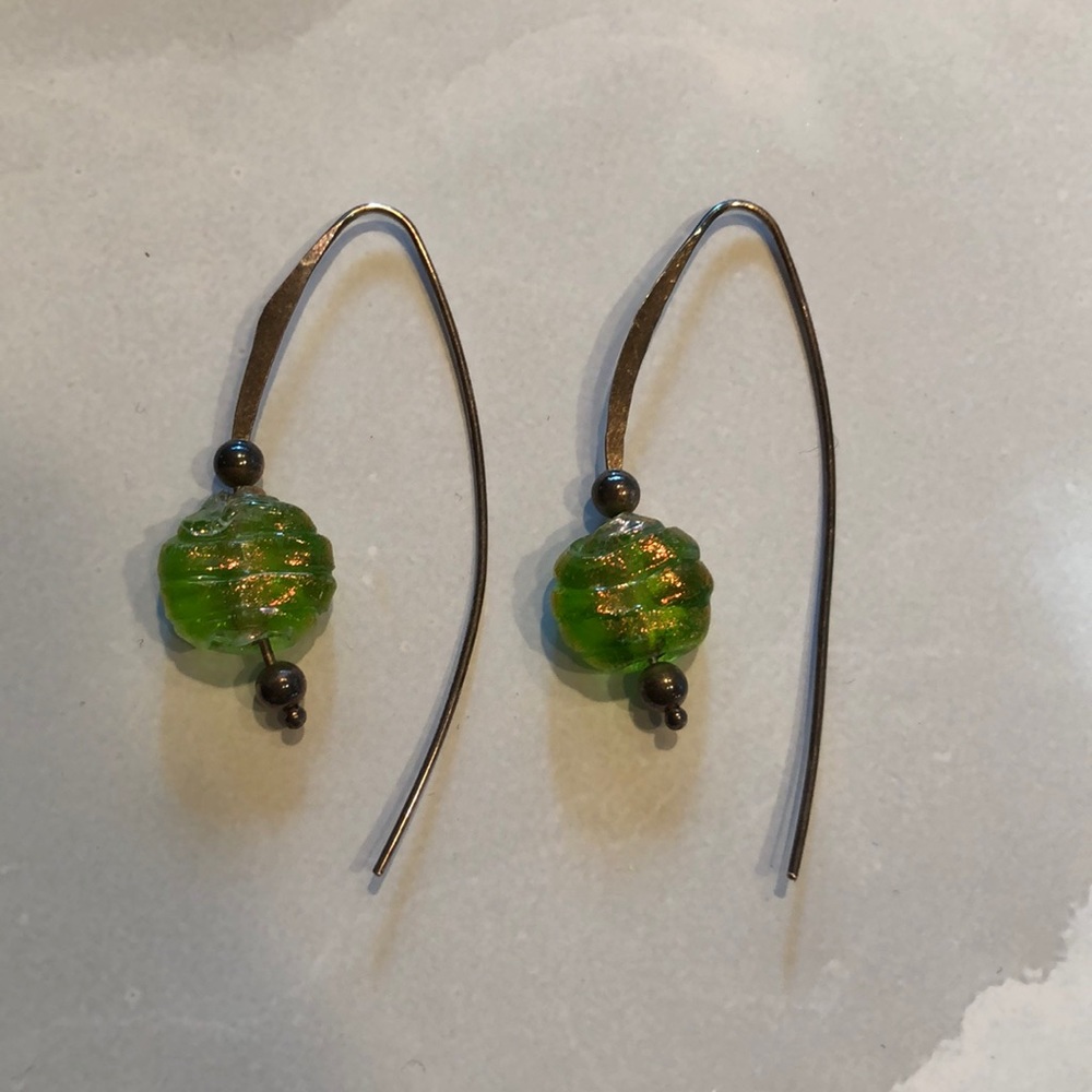 Green Bead Drop Earrings